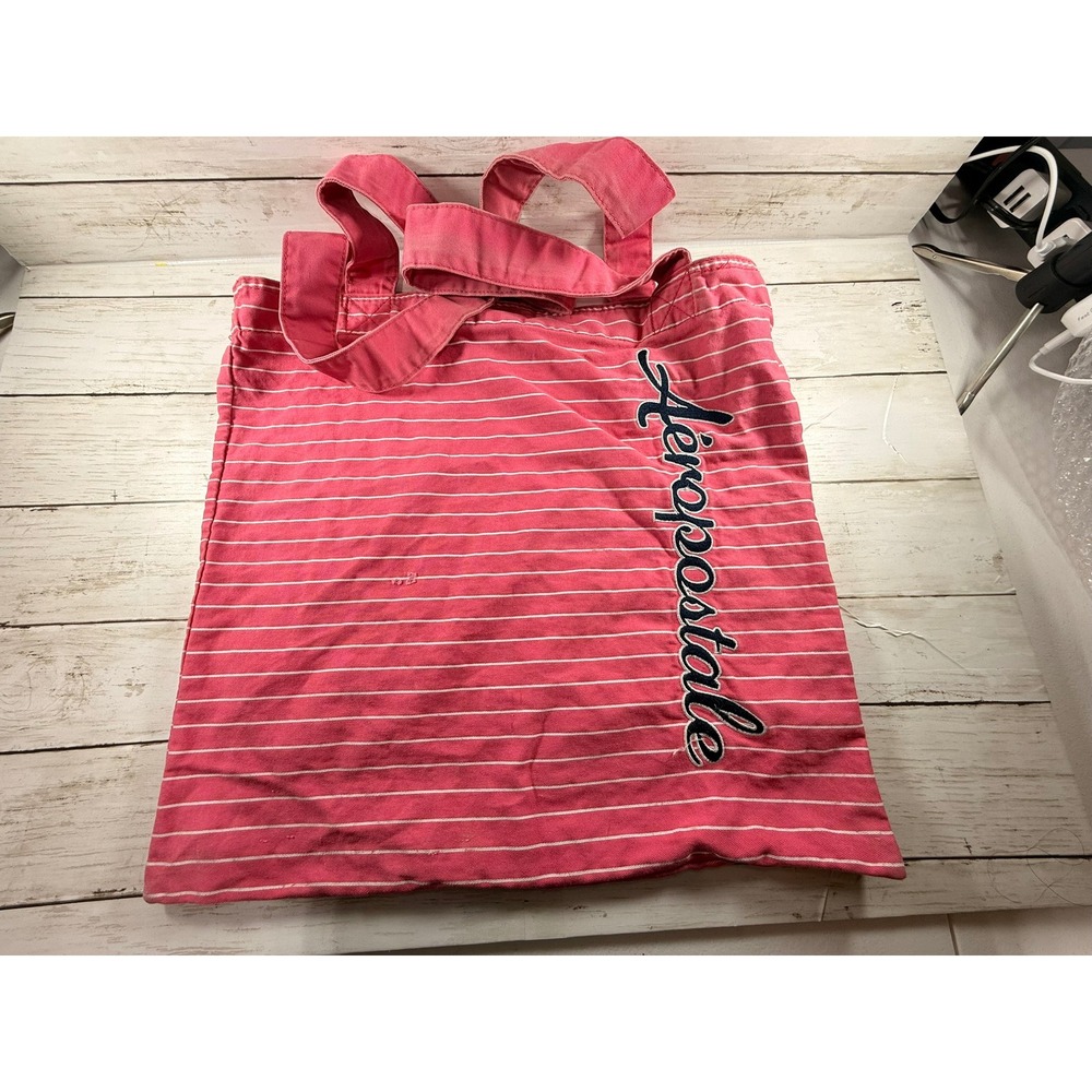 Aeropostale Pink Striped Canvas Tote Bag Embroidered Logo Y2K Casual Beach‎ Bag